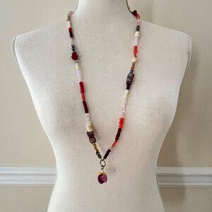 Chico's Boho Chic Long Beaded Multi Color Pendant Necklace 36" - 39"